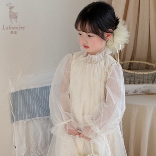 La Lumière鹿谧原创香槟色珠绣花苞领纱裙女孩秋冬新款礼服裙