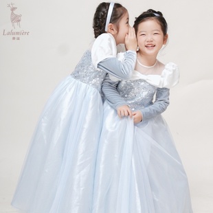 La lumière鹿谧原创仙履冰蓝亮片礼服裙秋冬新款灰姑娘公主裙