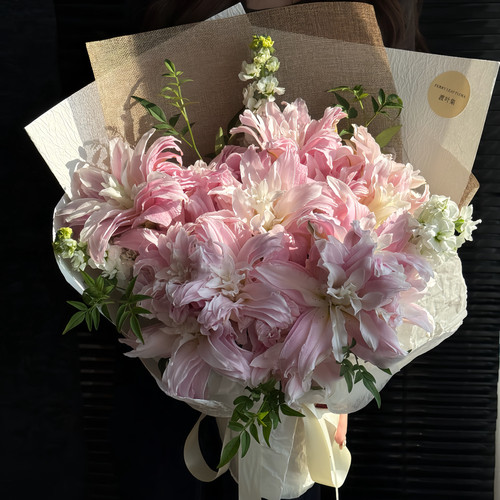 百合永生花彷真花束礼物绢布花成品生日母亲节礼物送妈妈闺蜜女友