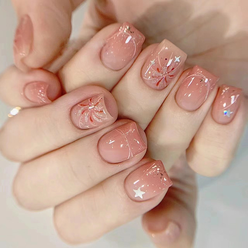 腮红美甲烟花星星短指甲片