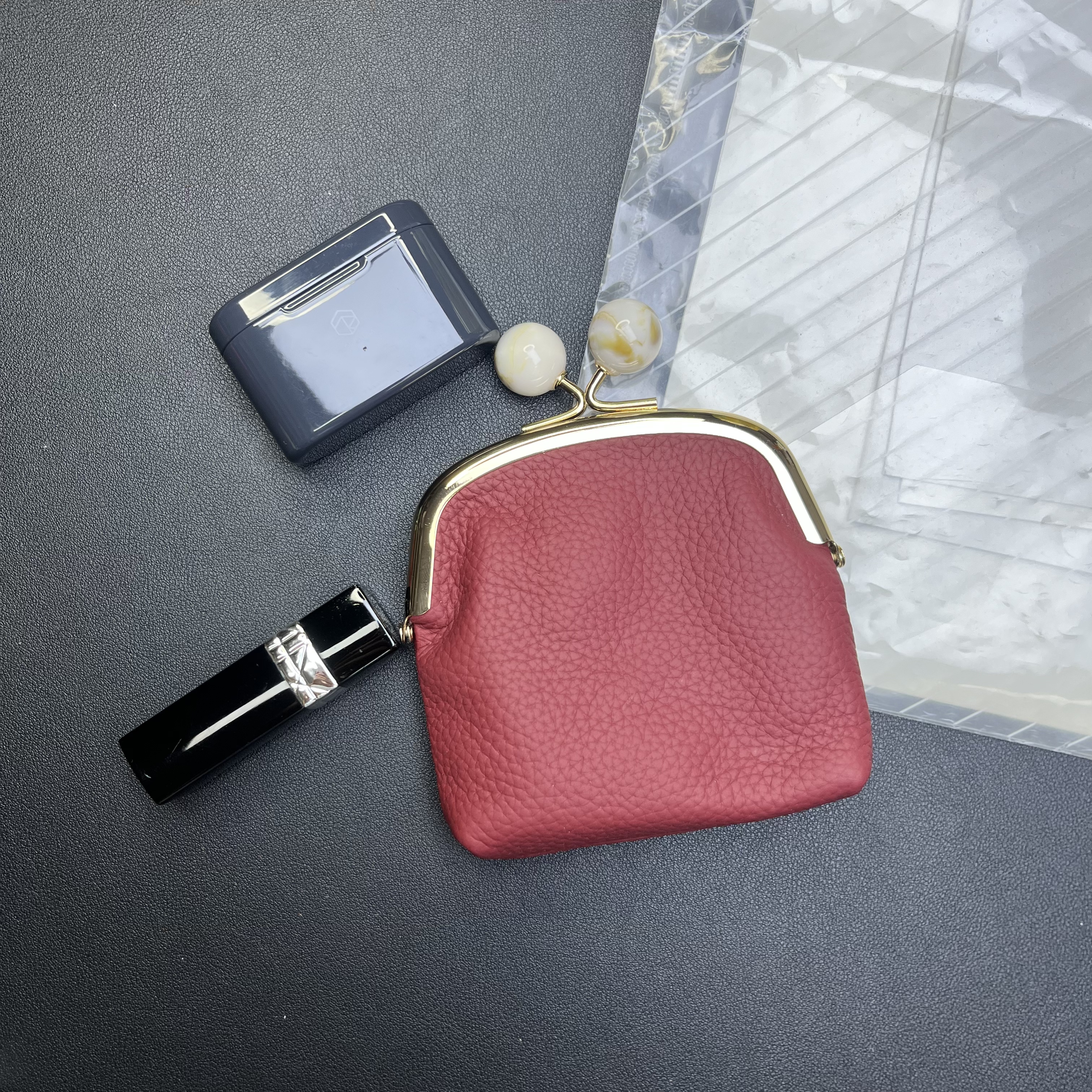 旺包鹿原创小众设计头层牛皮零钱包耳机包收纳包百搭糖果色时尚