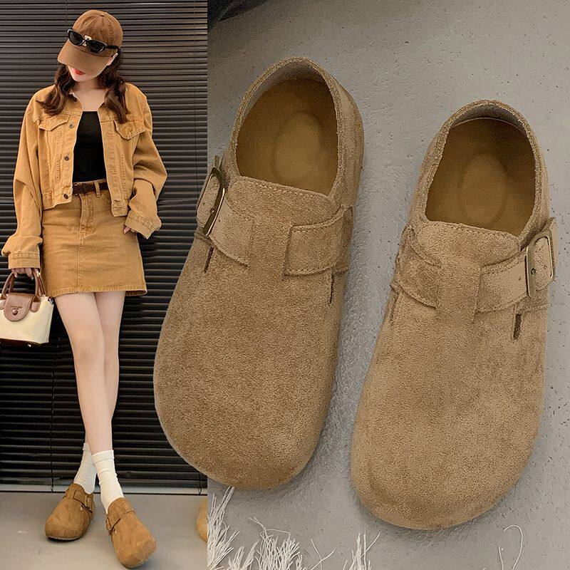 2026春季新款女式平底勃肯鞋圆头轻便防滑一脚蹬厚底增高豆豆鞋女