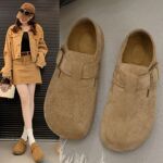 2026春季新款女式平底勃肯鞋圆头轻便防滑一脚蹬厚底增高豆豆鞋女