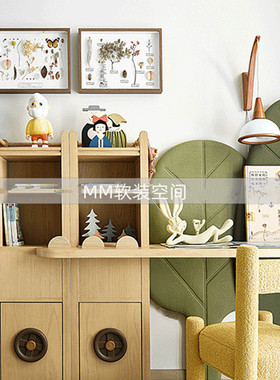 简约现代样板间儿童房软装摆件女孩房桌面书柜壁柜空间搭配装饰品