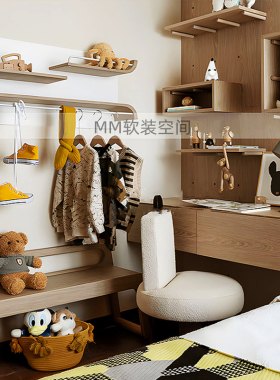 现代样板间儿童房布偶公仔摆件售楼处男孩房桌面衣服组合软装饰品