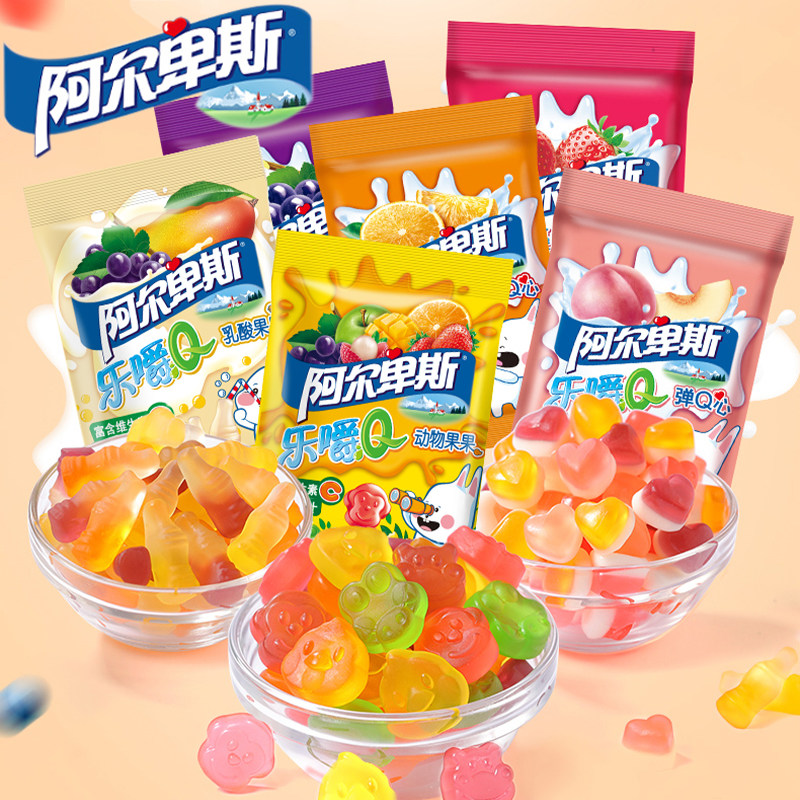 阿尔卑斯乐嚼q果汁橡皮糖60g*10整盒qq软糖动物型儿童糖休闲零食