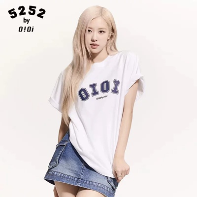 【官方正品】2024oioi短袖女印花rose朴彩英同款百搭宽松t恤情侣