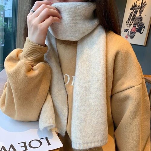 秋冬季安可拉围巾新款毛线针织波尔多纯色女士韩系保暖百搭款