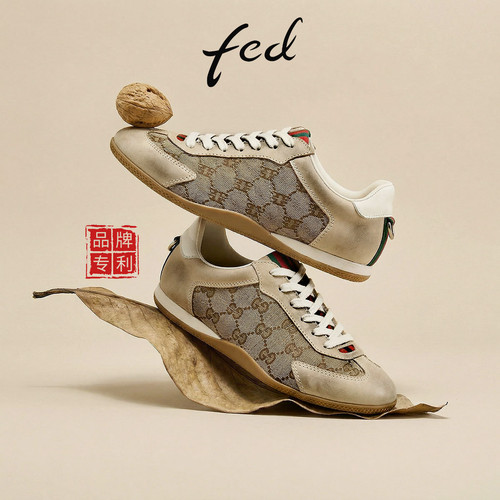 fed复古老花真皮德训女鞋百搭
