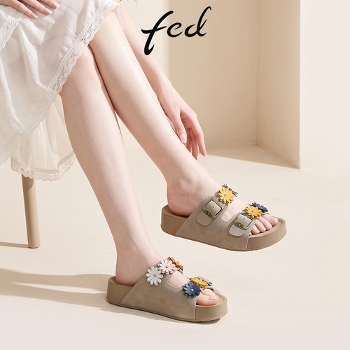 fed小雏菊勃肯厚底增高凉拖女