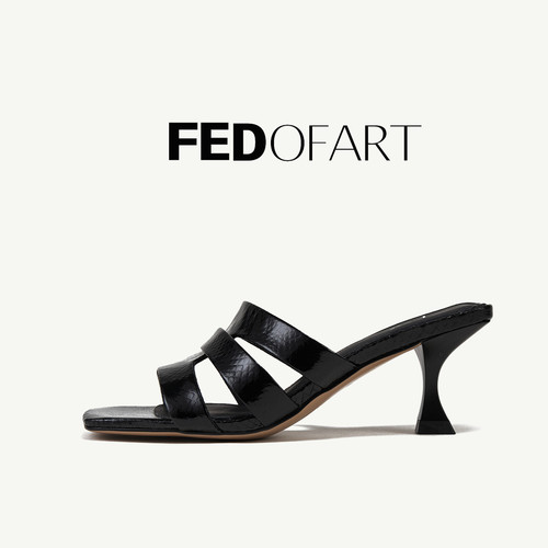 fed方头羊皮细跟高跟一字拖女夏