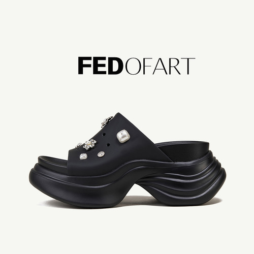 fed水钻厚底增高女夏季一字拖