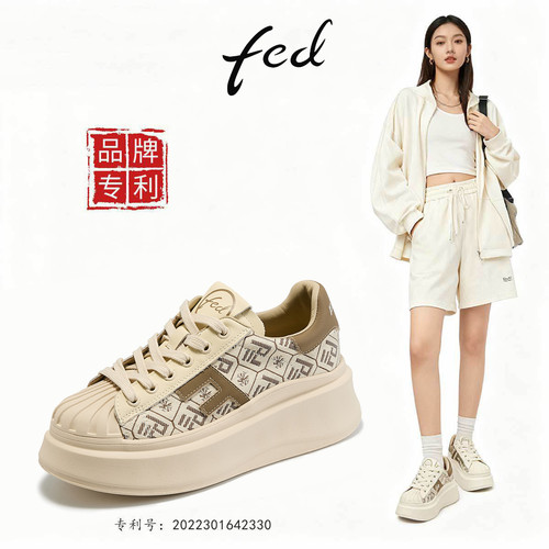 fed厚底刺绣松糕女鞋面包鞋