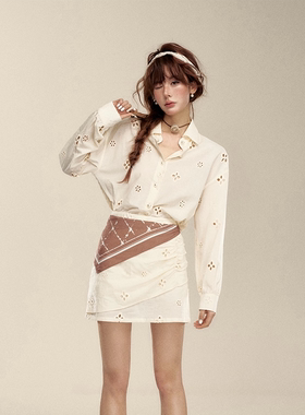 【现货】IHDXD 杏色镂空衬衫2026年夏季新款衬衫女长袖百搭衬衣