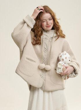 【现货】IHDXD纯色宽松休闲毛绒外套女2024秋冬新皮毛一体设计