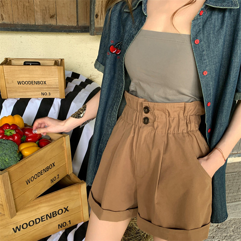 【现货】IHDXD高腰花苞工装裤小个子显瘦设计感小众女咖色休闲