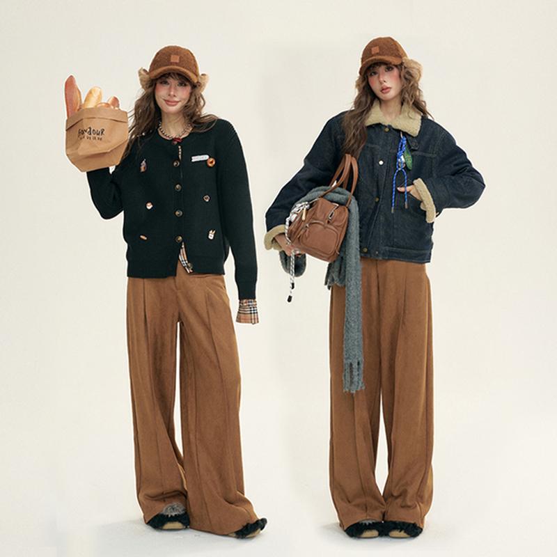 IHDXD新款棕色宽松阔腿裤