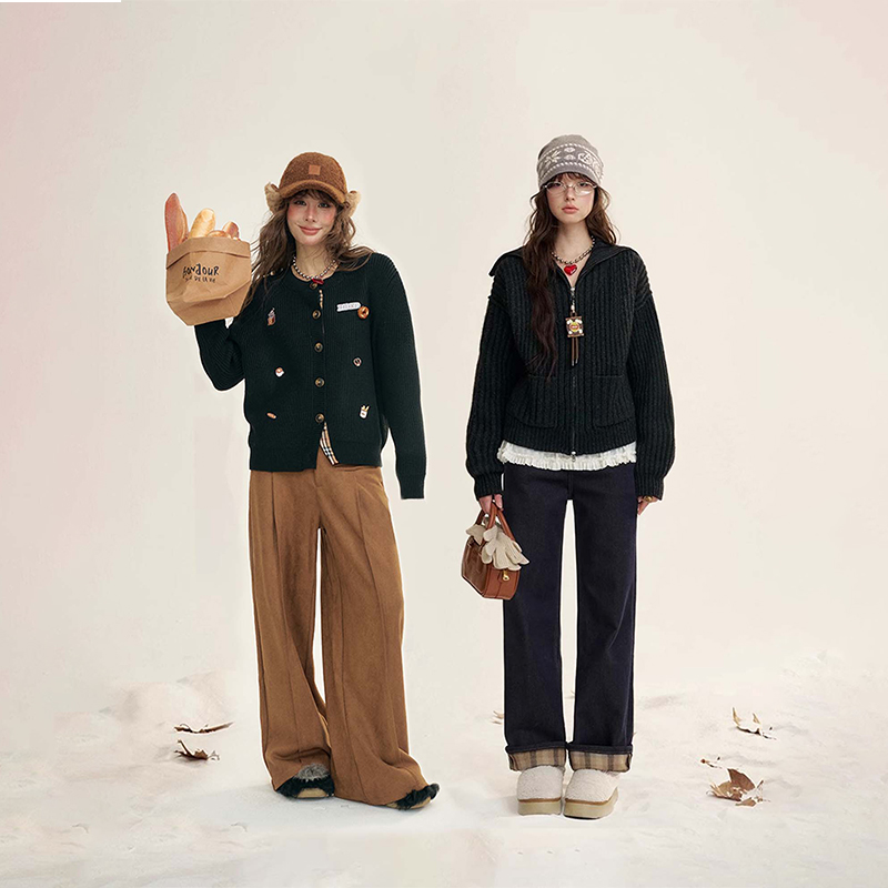 IHDXD 面包毛衣/薯片毛衣/拼接牛仔裤