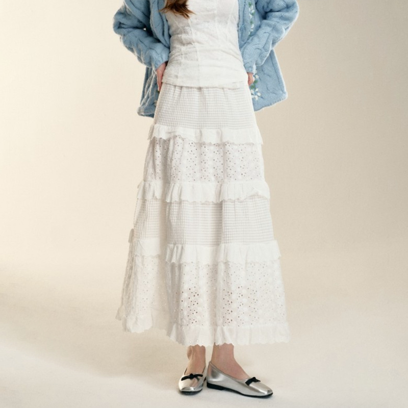 IHDXD   白色蛋糕裙拼接蛋糕裙女新款设计感小众半身裙温柔风