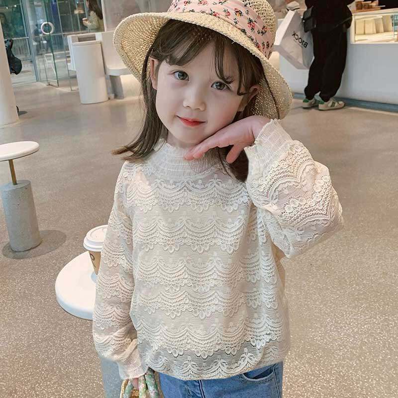 春秋新款女童蕾丝打底衫洋气衣服