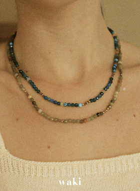 waki 浪花宝石/森林宝石/柠檬宝石 天然玉石叠戴手工串珠项链3色