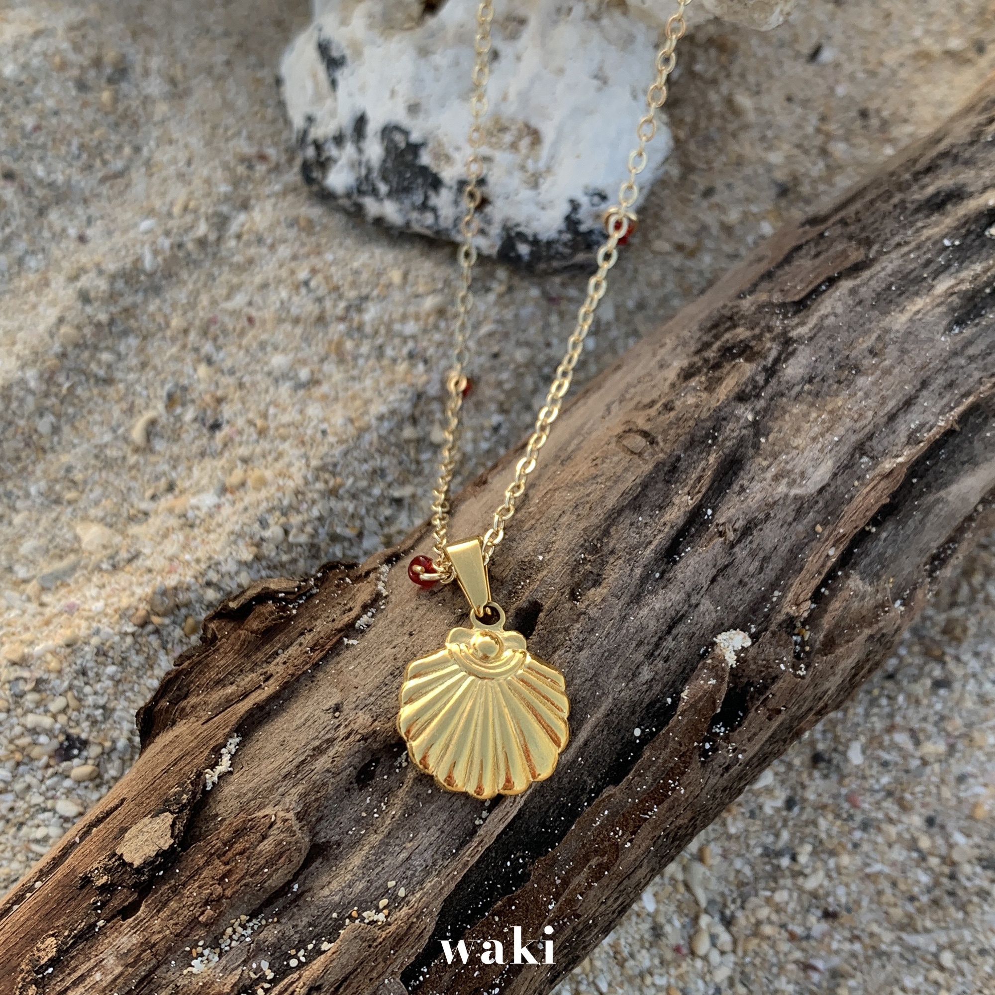 waki 新年限定系列 灵动金色贝壳手工项链吊坠可拆卸