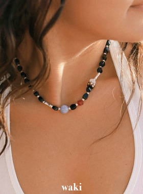 waki 萨萨里探险 Sassari Adventure 黑色系不对称手工串珠项链