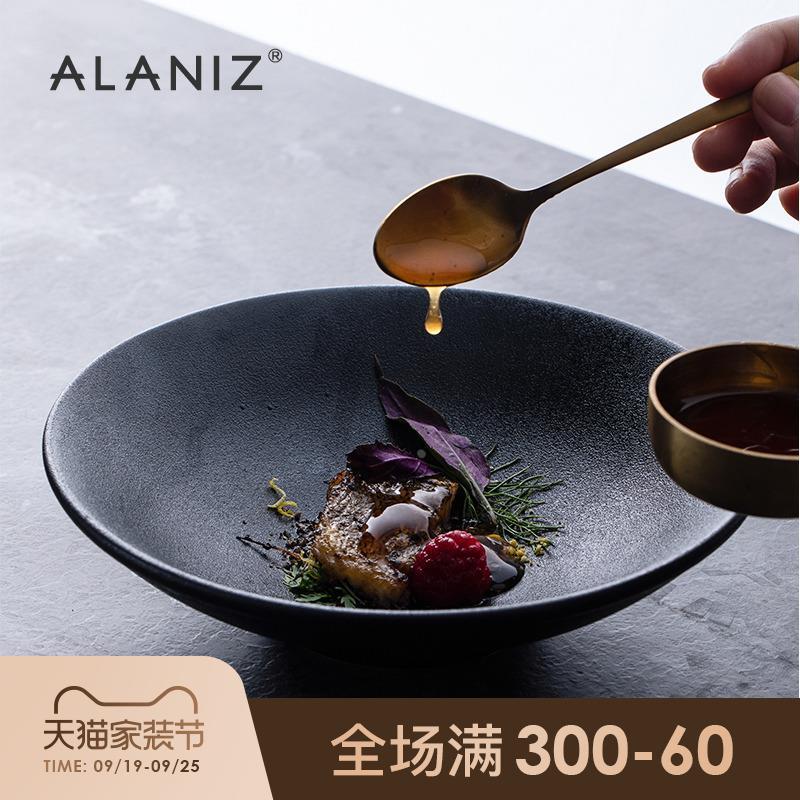 alaniz南兹格鲁磨砂沙拉碗黑色复古斗笠碗日式餐具陶瓷面碗家用