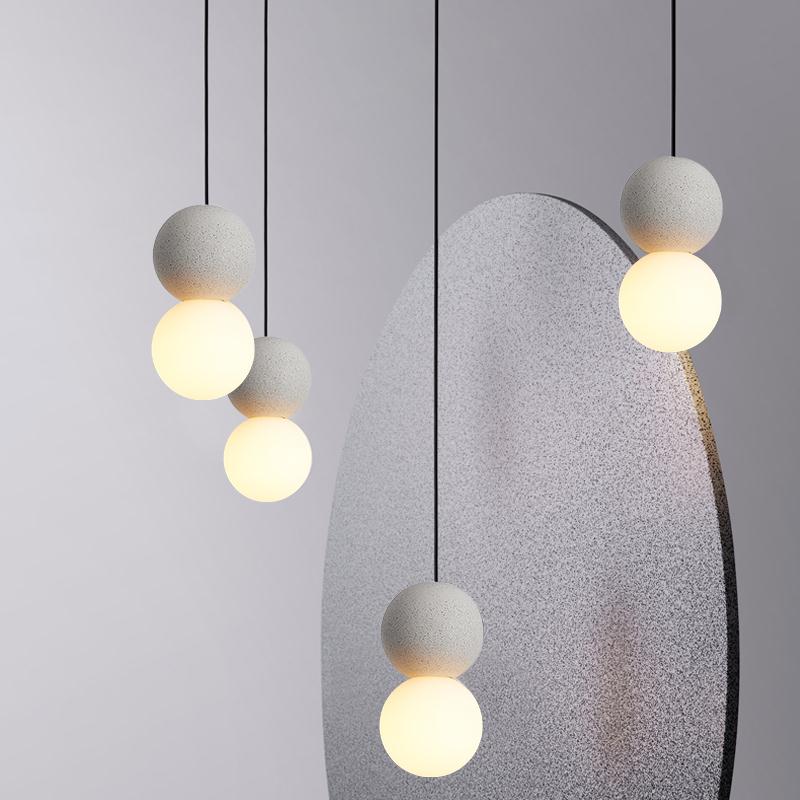 侘寂风极简卧室床头柜吊线灯创意水磨石网红升降装饰氛围小吊灯