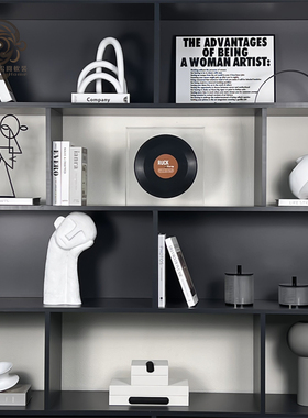 样板房间轻奢现代简约家居书柜摆件书架装饰品装饰画仿真黑胶唱片