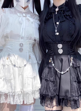 白色蕾服量产衬衫高腰甜美半身裙