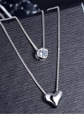 法国coopkoop新款一心一意锆石爱心双层项链简约百搭女饰礼