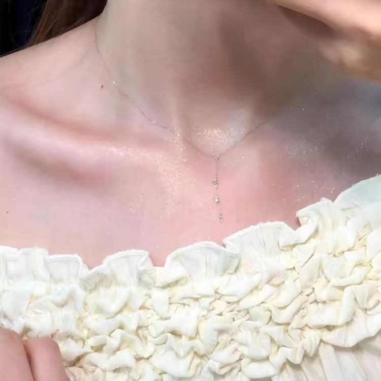 法国coopkoops925银微镶锆石项链女超闪简约精致长款吊坠锁骨链