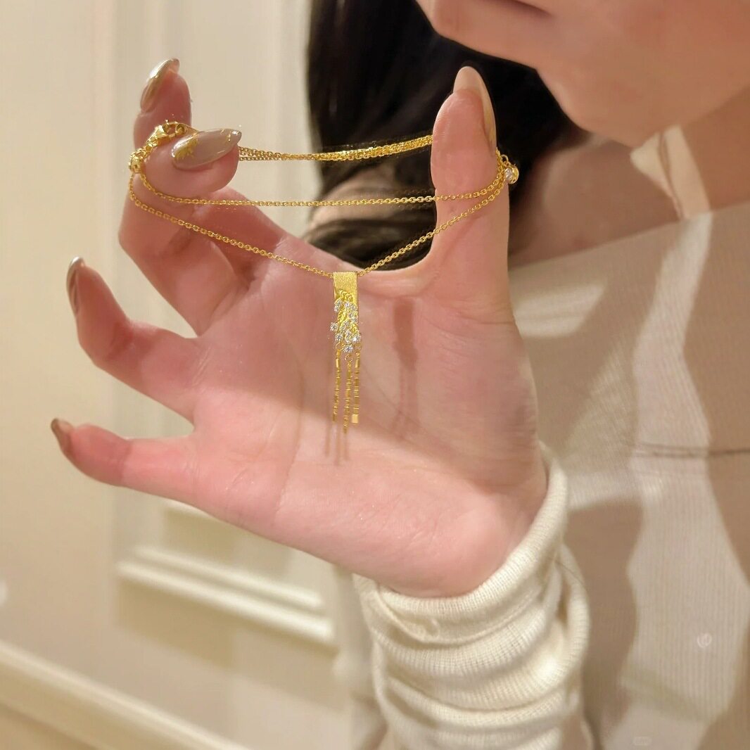 法国coopkoops925银新中式麦穗碎钻流苏吊坠锁骨链女独特轻奢百