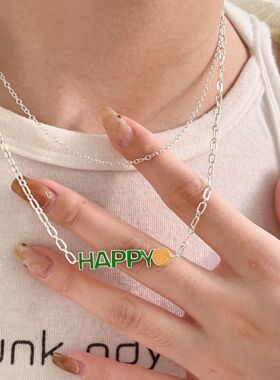 法国cherry kitty银瑞泰s925银字母happy叠戴项链女冷淡风高级感