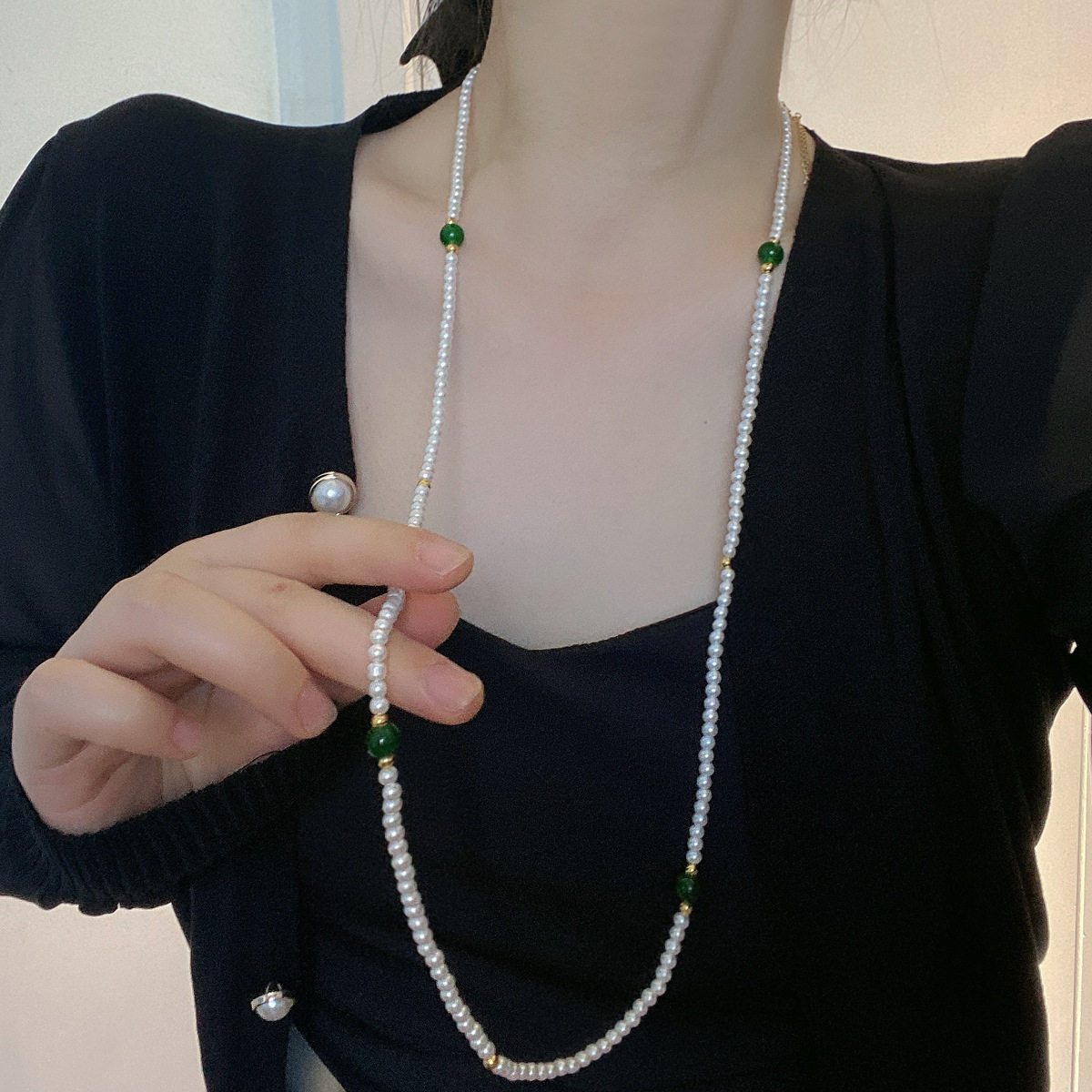 法国coopkoop新中式国风多层叠戴长款玛瑙珍珠项链新款毛衣链轻