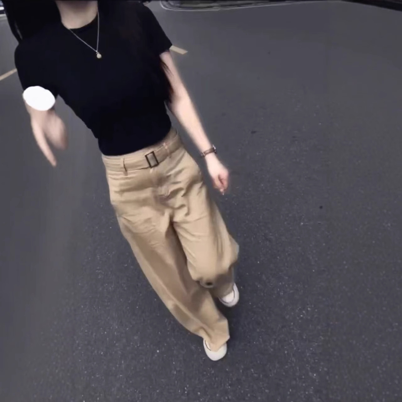 法国coopkoop夏季新款色修身短袖t恤高腰直筒长裤洋气女