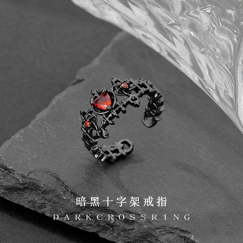 法国coopkoop玫瑰宝剑爱心红宝石戒指女百搭小众高级感开口可