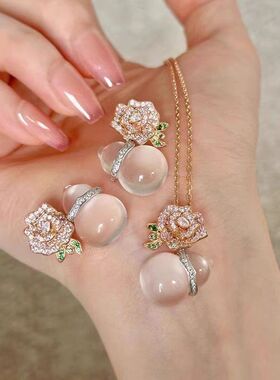 法国coopkoops925银玉髓葫芦玫瑰花香槟金色项链夏日新款精致