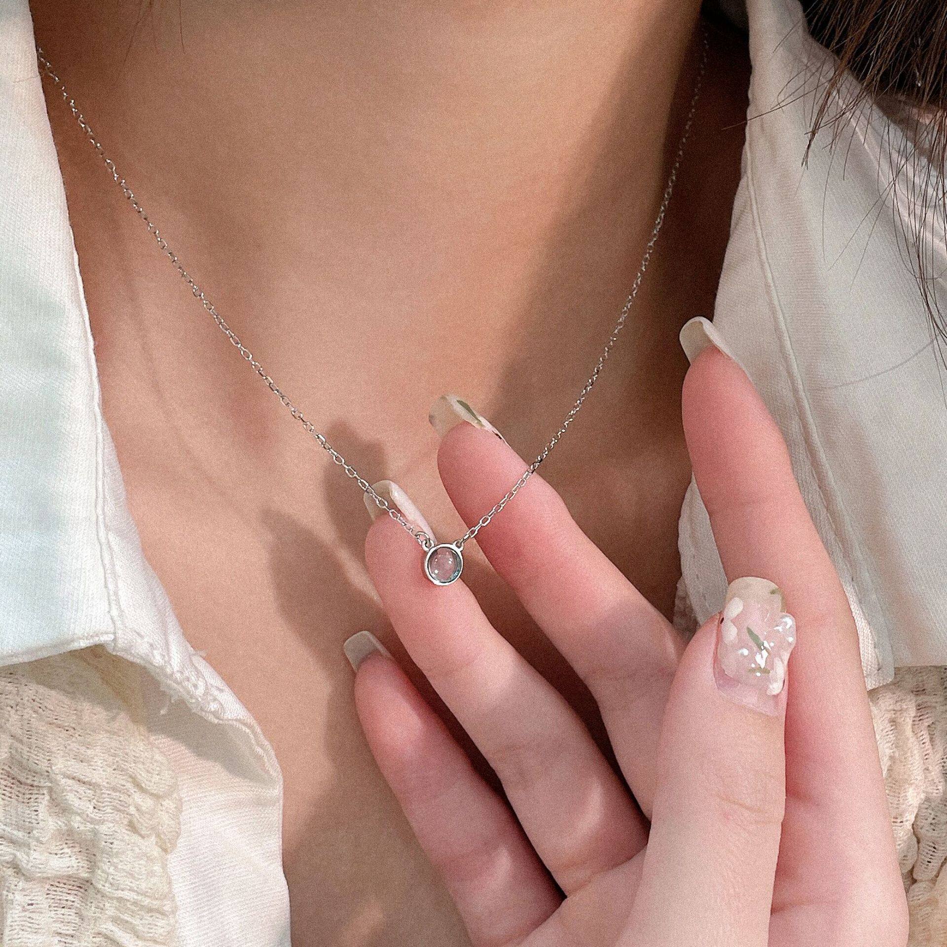 法国cherry kittys925银项链轻奢小众时尚简约月光石锁骨链女高级