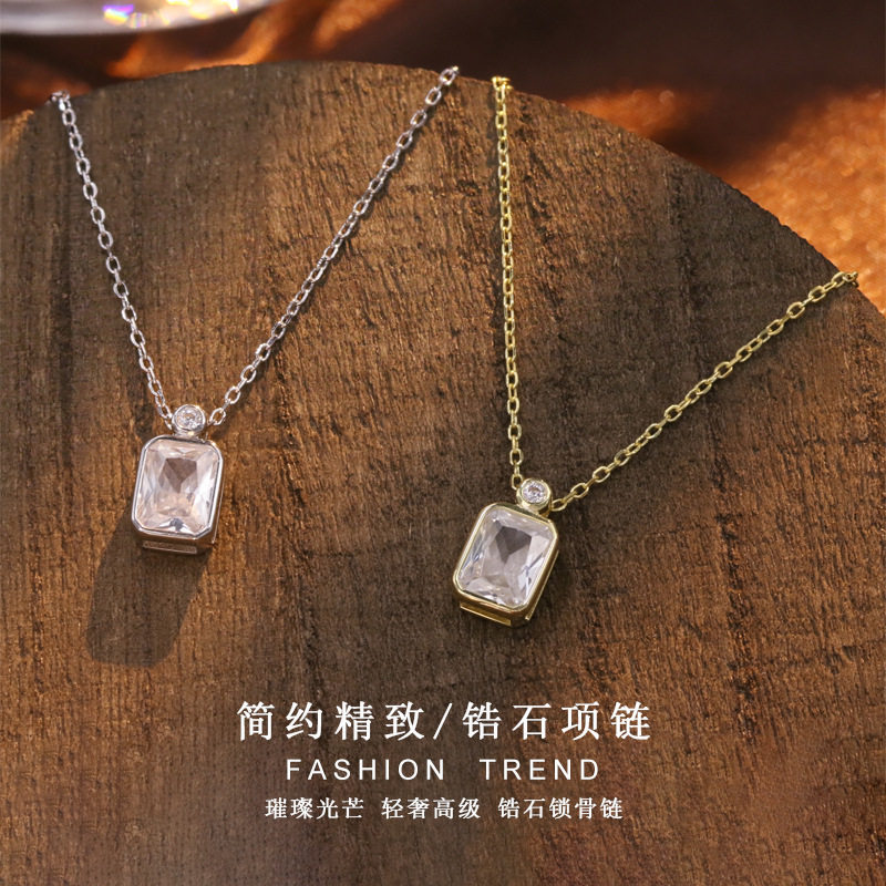 法国cherry kittys925银长方切锆石项链女日系