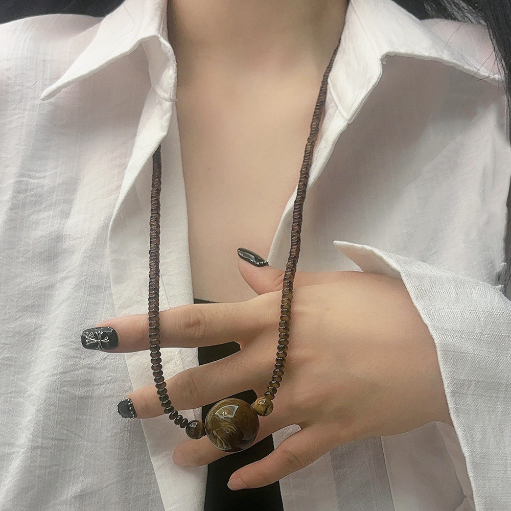 法国chrry koop虎眼石石头吊坠长项链秋冬配饰女古着复古日系轻