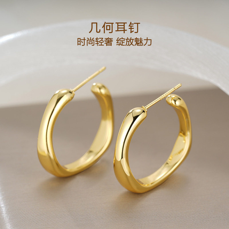 法国coopkoop年新款复古时尚几何耳钉女轻奢小众设计简约c型耳环