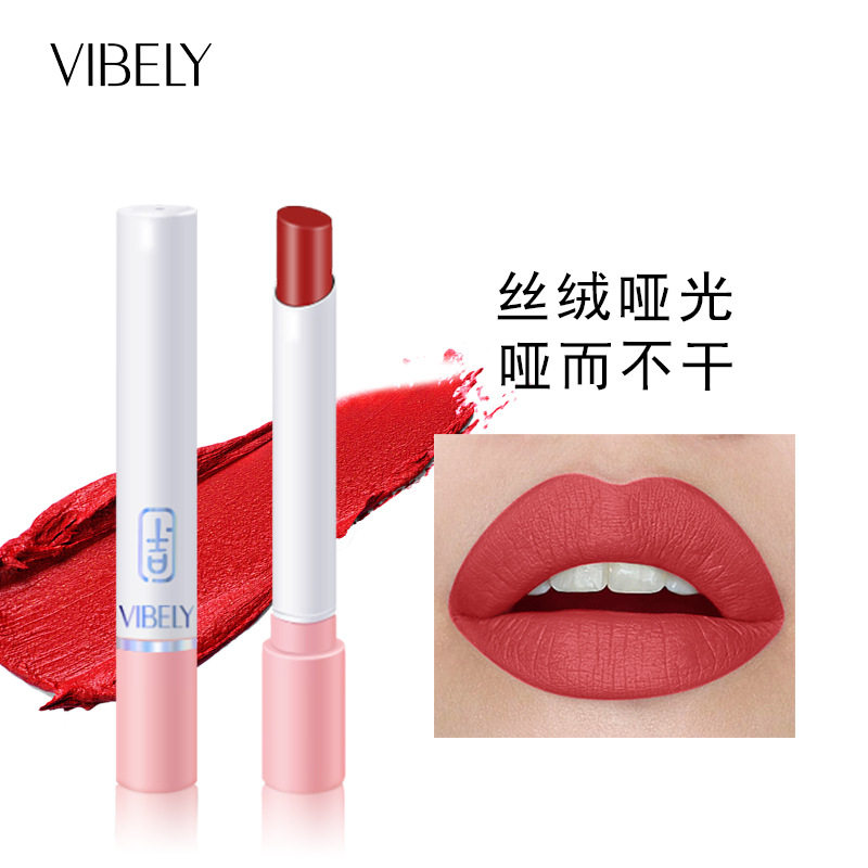新款推荐vibely不沾杯不掉色哑光烟管口红 14色迷你裸色口红彩妆