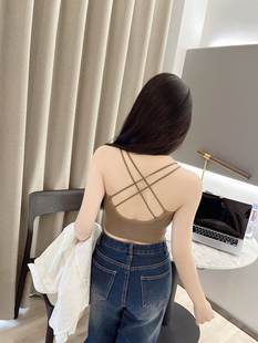 V领小吊带背心女内搭针织美背性感漏肩抹胸带胸垫打底上衣外穿夏