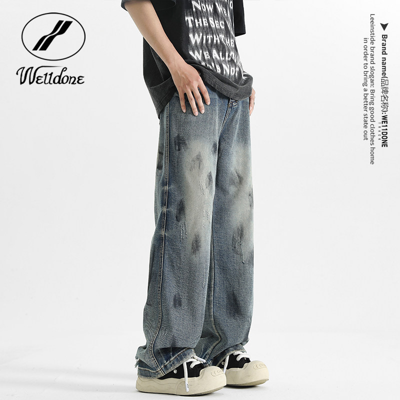 WE11DONE美式痞帅泼墨牛仔裤男
