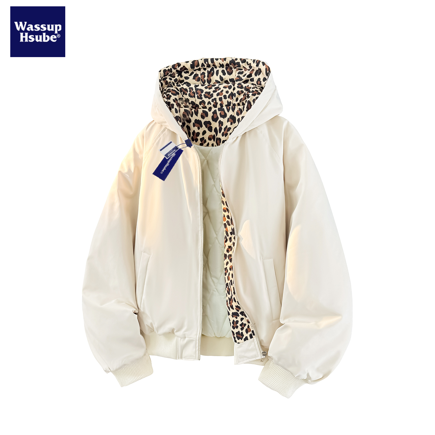 潮流豹纹立领棉衣男女