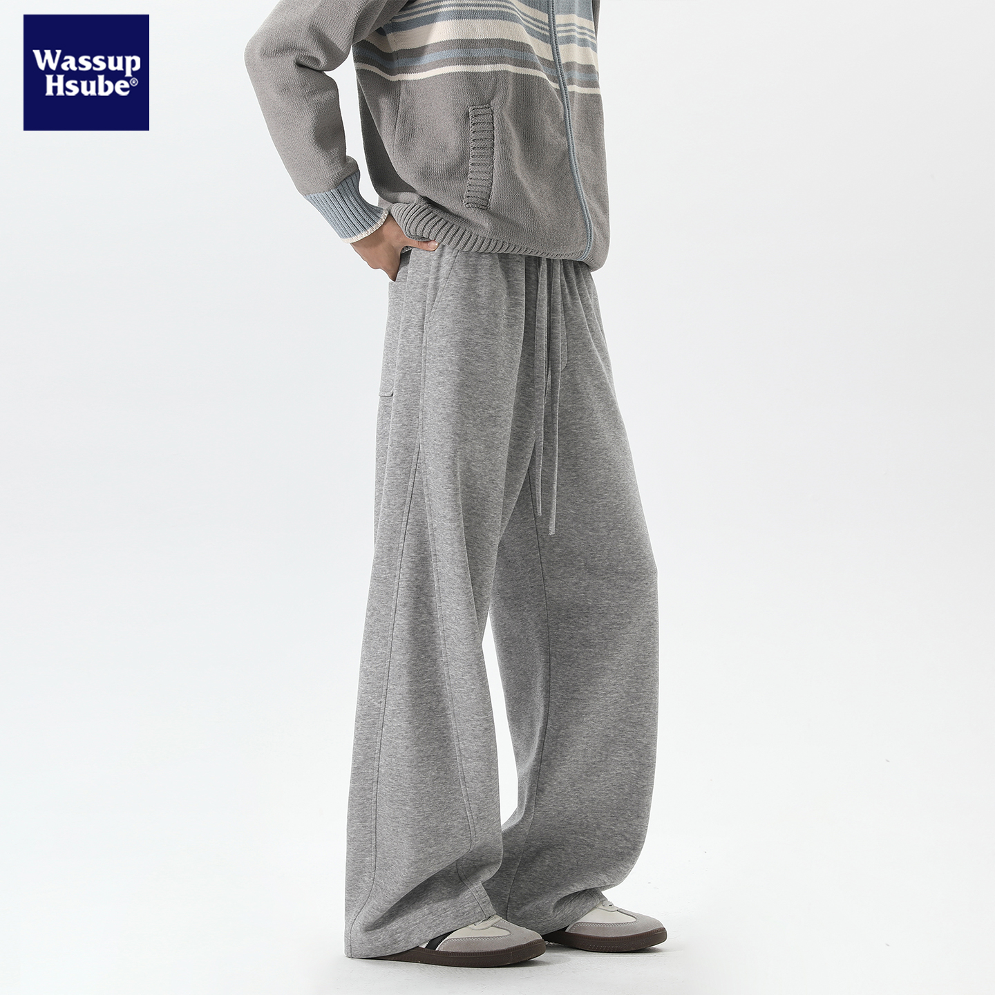 潮流重磅纯色休闲裤男