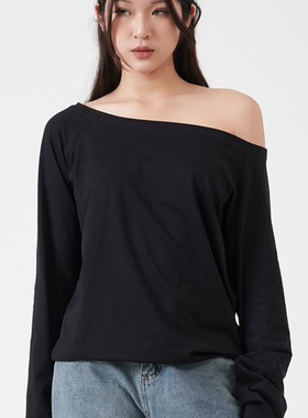 PA33WORD 原创斜角露肩小众设计感简约慵懒感上衣