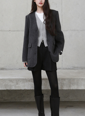 PA33WORD 原创宽松时尚韩系百搭设计感小众气质通勤毛呢外套